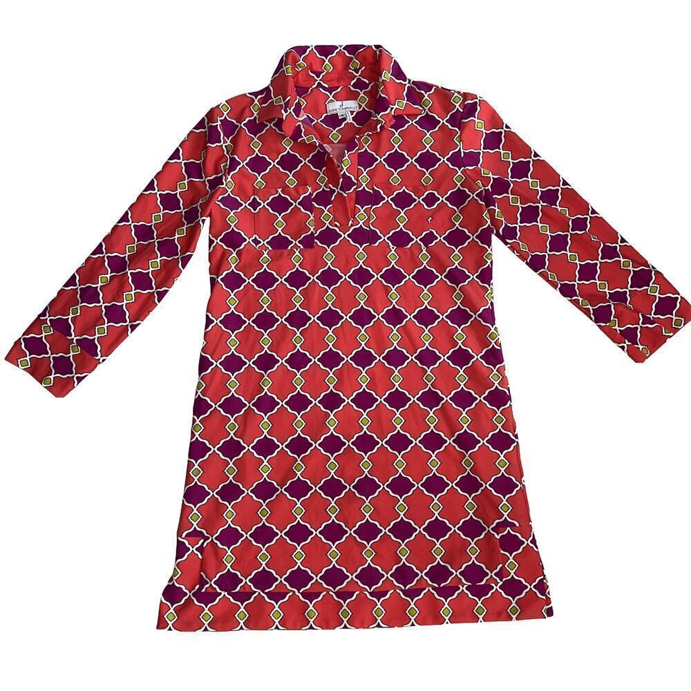 Jude Connally Jude Cloth Collared V-Neck Geometric Dress Coral Purple Size S
